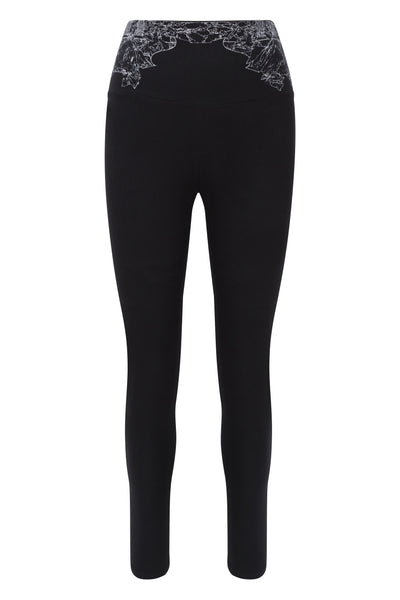 Black organic cotton contour leggings with vintage VOGUE print