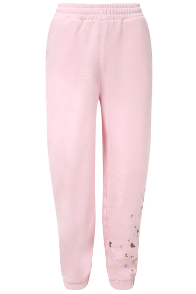 Pale pink organic cotton joggers with vintage vogue butterfly print